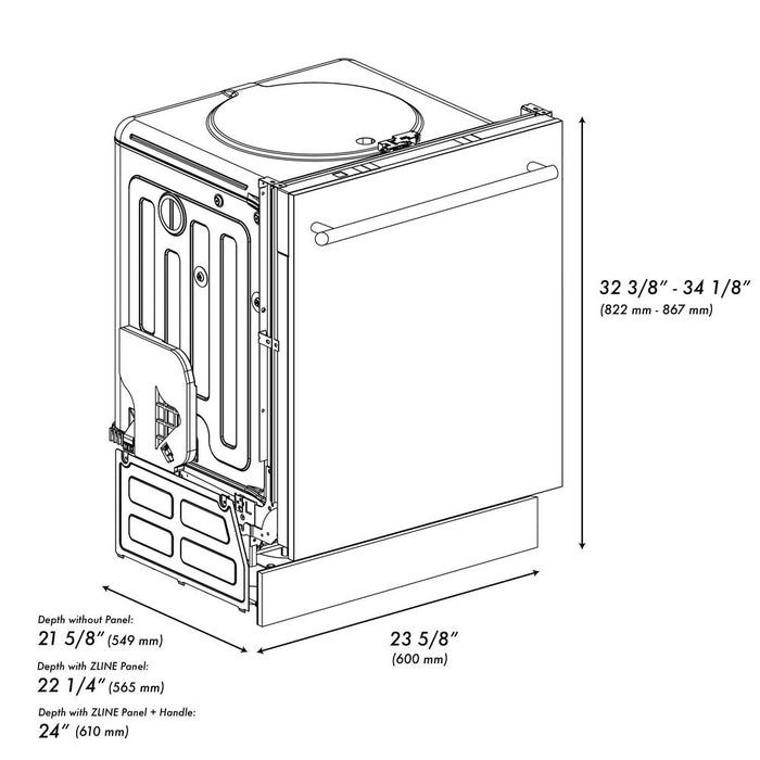 ZLINE 24 in. Top Control Dishwasher with Hand-Hammered Copper Panel and Modern Style Handle, 52dBa (DW-HH-24)