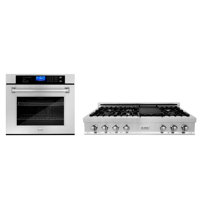 ZLINE Kitchen Package with 48 in. Stainless Steel Gas Rangetop and 30 in. Electric Wall Oven (2KP-RTAWS48)