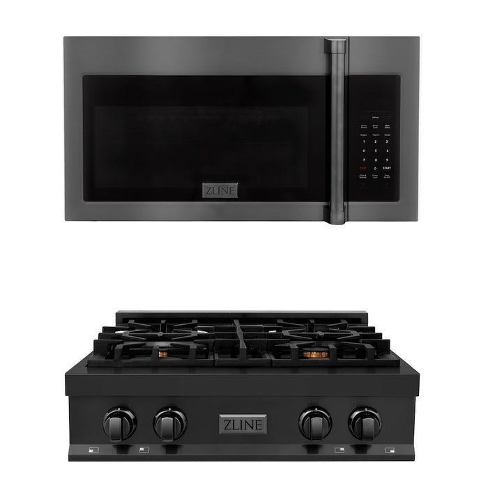 ZLINE Kitchen Package with 30 in. Black Stainless Steel Rangetop and 30 in. Over The Range Microwave with Traditional Handle (2KP-RTBOTRH30)