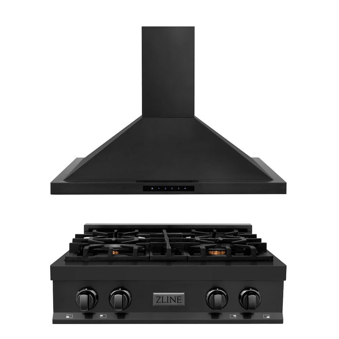 ZLINE Kitchen Package with 30 in. Black Stainless Steel Rangetop and 30 in. Convertible Range Hood (2KP-RTBRH30)