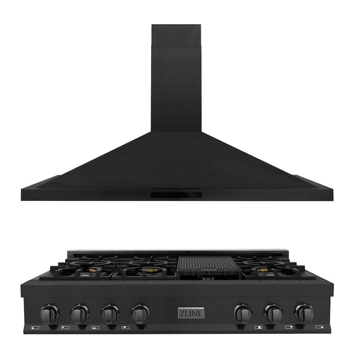 ZLINE Kitchen Package with 48 in. Black Stainless Steel Rangetop and 48 in. Convertible Range Hood (2KP-RTBRH48)