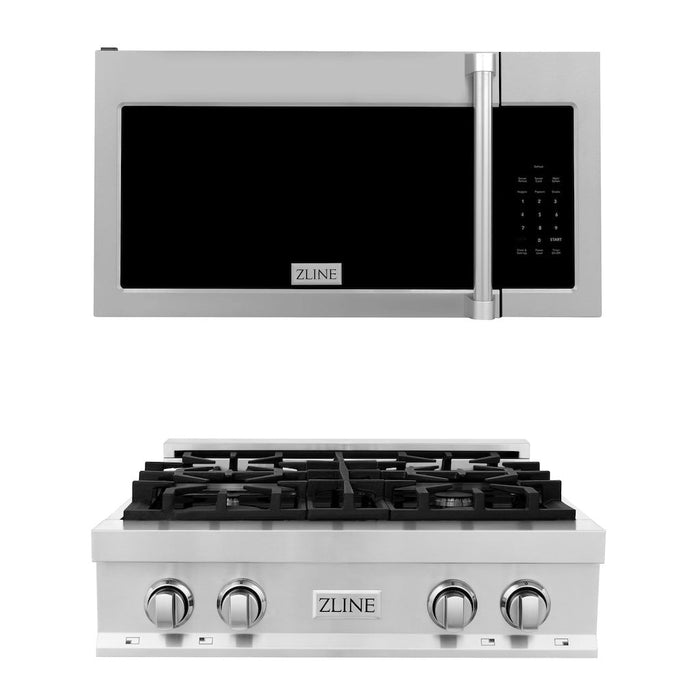 ZLINE Kitchen Package with 30 in. Stainless Steel Rangetop and 30 in. Over The Range Microwave with Traditional Handle (2KP-RTOTRH30)