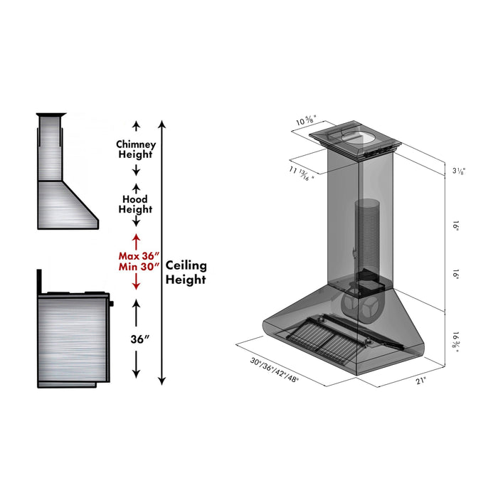 ZLINE Professional Convertible Vent Wall Mount Range Hood in Stainless Steel with Crown Molding (587CRN)