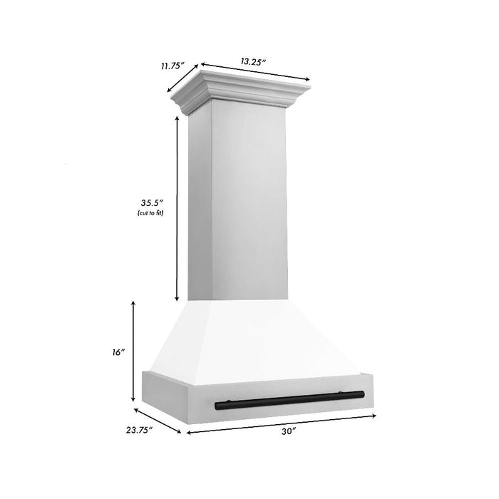 ZLINE Autograph Edition 30 in. Stainless Steel Range Hood with White Matte Shell and Handle (8654STZ-WM30)