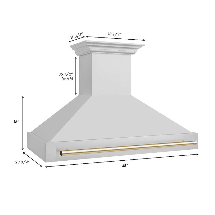 ZLINE Autograph Edition 48 in. Stainless Steel Range Hood with Stainless Steel Shell and Polished Gold Handle (8654STZ-48-G)