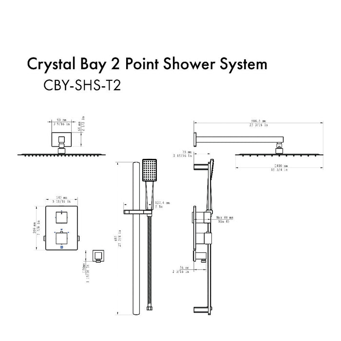 ZLINE Crystal Bay Thermostatic Shower System in Gun Metal (CBY-SHS-T2-GM)