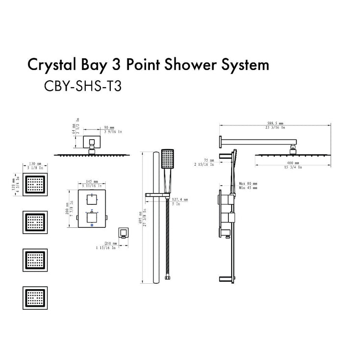 ZLINE Crystal Bay Thermostatic Shower System with Body Jets in Gun Metal (CBY-SHS-T3-GM)