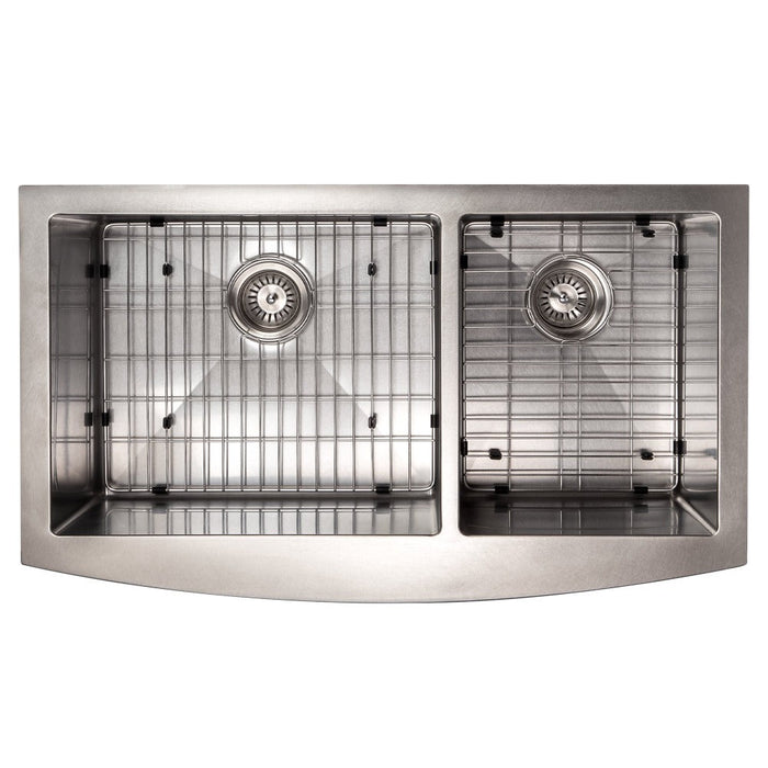 ZLINE Courchevel 36 in. Farmhouse Apron Mount Double Bowl Scratch Resistant Stainless Steel Kitchen Sink with Bottom Grid (SA60D-36S)