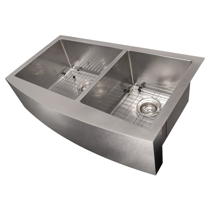 ZLINE Courchevel 36 in. Farmhouse Apron Mount Double Bowl Scratch Resistant Stainless Steel Kitchen Sink with Bottom Grid (SA60D-36S)