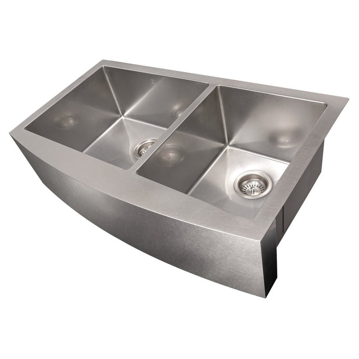 ZLINE Courchevel 36 in. Farmhouse Apron Mount Double Bowl Scratch Resistant Stainless Steel Kitchen Sink with Bottom Grid (SA60D-36S)