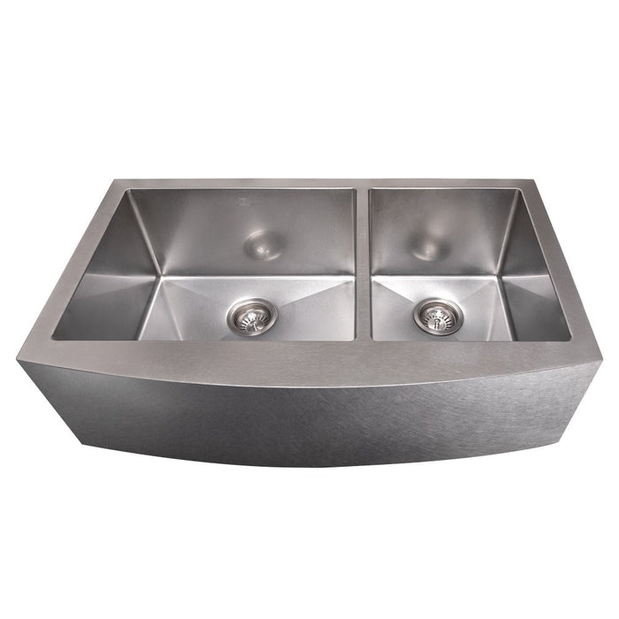 ZLINE Courchevel 36 in. Farmhouse Apron Mount Double Bowl Scratch Resistant Stainless Steel Kitchen Sink with Bottom Grid (SA60D-36S)