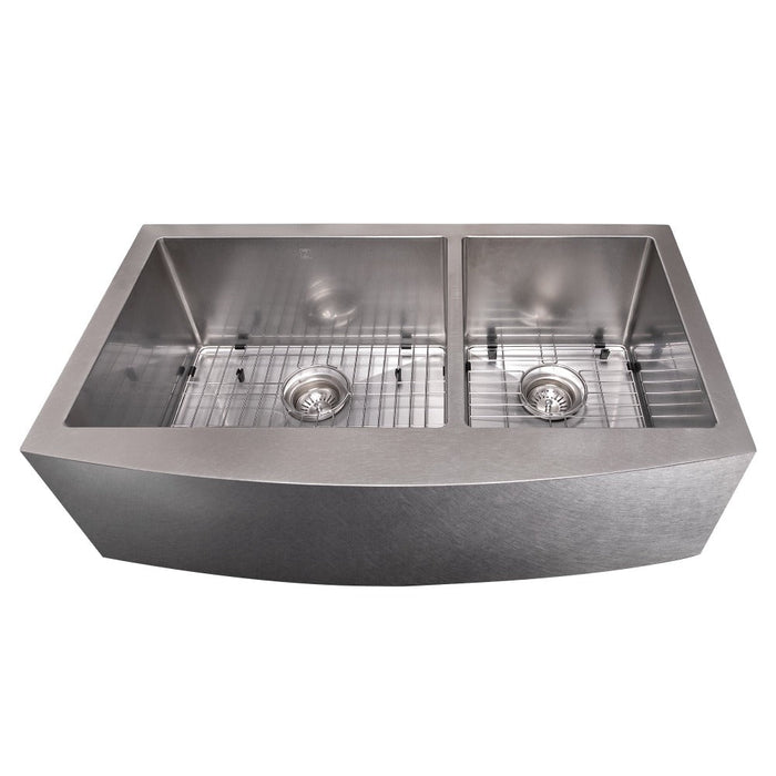 ZLINE Courchevel 36 in. Farmhouse Apron Mount Double Bowl Scratch Resistant Stainless Steel Kitchen Sink with Bottom Grid (SA60D-36S)