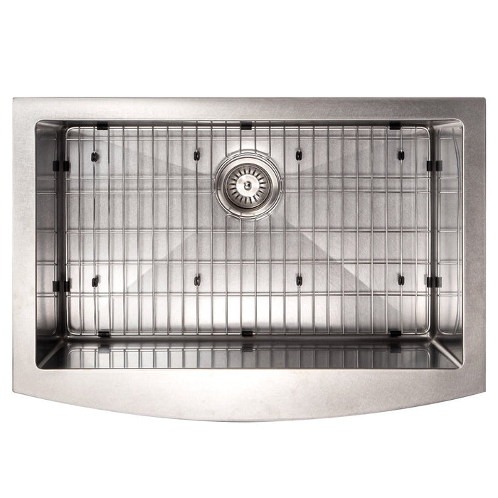 ZLINE Zermatt 30 in. Farmhouse Apron Mount Single Bowl Scratch Resistant Stainless Steel Kitchen Sink with Bottom Grid (SAS-30S)