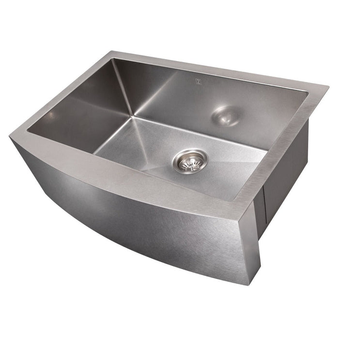 ZLINE Zermatt 30 in. Farmhouse Apron Mount Single Bowl Scratch Resistant Stainless Steel Kitchen Sink with Bottom Grid (SAS-30S)