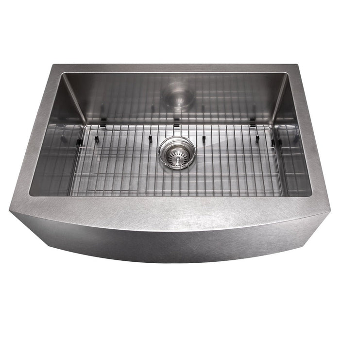 ZLINE Zermatt 30 in. Farmhouse Apron Mount Single Bowl Scratch Resistant Stainless Steel Kitchen Sink with Bottom Grid (SAS-30S)