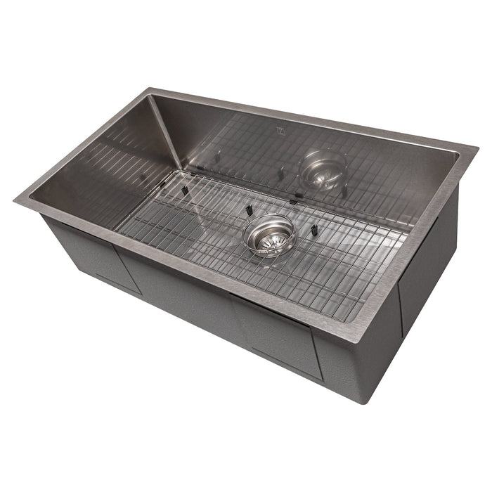 ZLINE Meribel 33 in. Undermount Single Bowl Scratch Resistant Stainless Steel Kitchen Sink with Bottom Grid (SRS-33S)