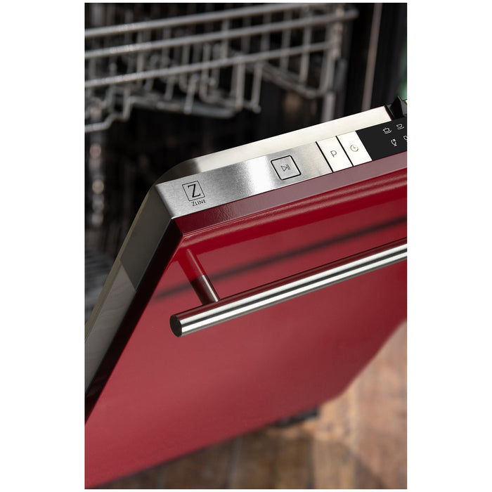 ZLINE 24 in. Top Control Dishwasher with Red Gloss Panel and Modern Style Handle, 52dBa (DW-RG-H-24)