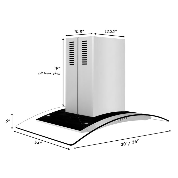 ZLINE Convertible Vent Island Mount Range Hood in Stainless Steel and Glass (GL14i)