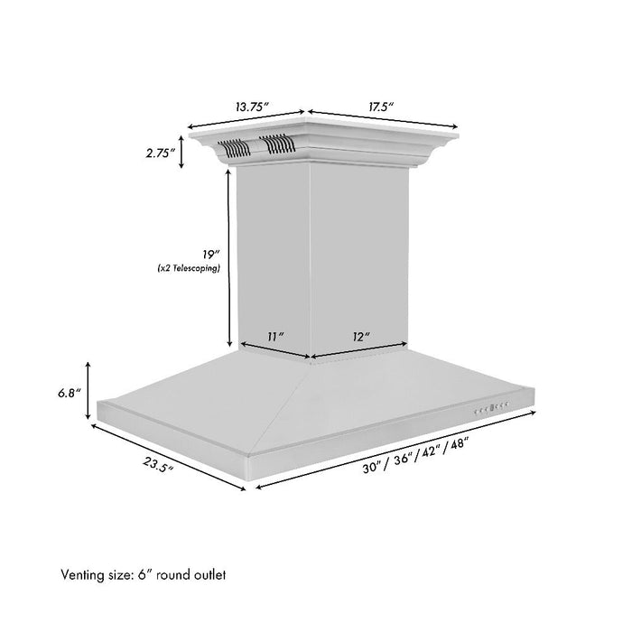 ZLINE Island Mount Range Hood in Stainless Steel with Built-in CrownSound Bluetooth Speakers (GL2iCRN-BT)