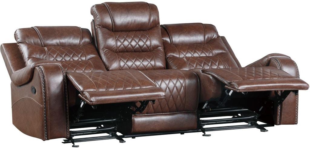 Homelegance Furniture Putnam Power Double Reclining Sofa with Drop-Down in Brown 9405BR-3PW