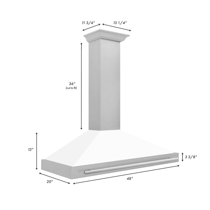 ZLINE Convertible Fingerprint Resistant DuraSnow® Stainless Steel Range Hood with White Matte Shell and Stainless Steel Handle (KB4SNX-WM)