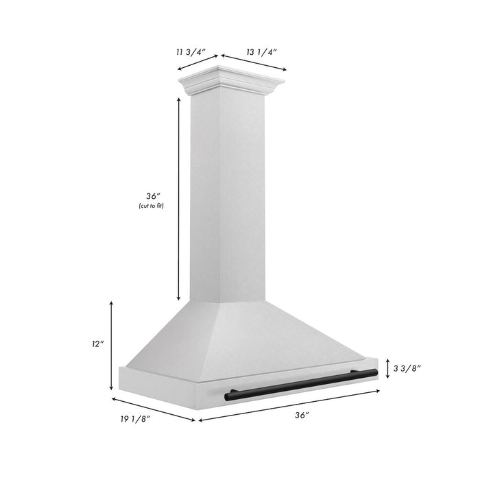 ZLINE Autograph Edition Convertible Fingerprint Resistant DuraSnow® Stainless Steel Range Hood with Matte Black Handle (KB4SNZ-MB)