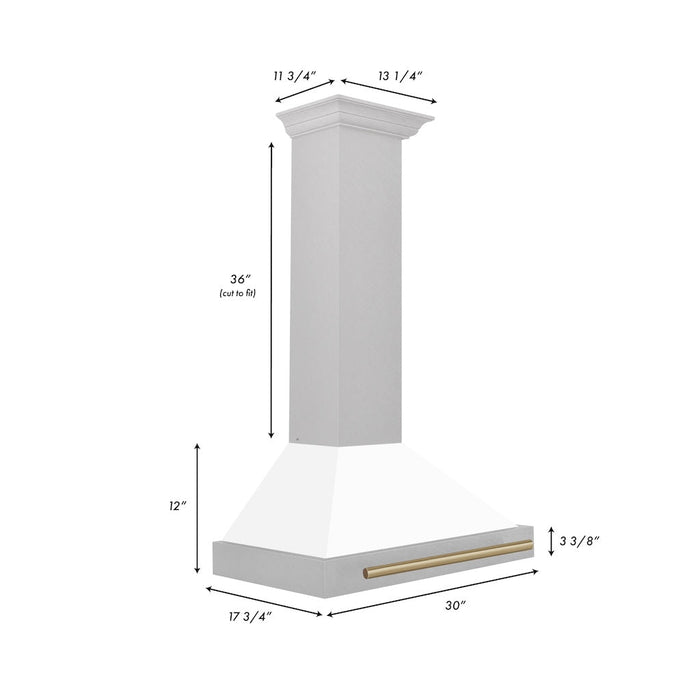 ZLINE Autograph Edition Convertible Fingerprint Resistant DuraSnow® Stainless Steel Range Hood with White Matte Shell and Champagne Bronze Handle (KB4SNZ-WM-CB)