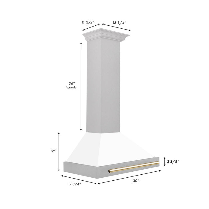 ZLINE Autograph Edition Convertible Fingerprint Resistant DuraSnow® Stainless Steel Range Hood with White Matte Shell and Polished Gold Handle (KB4SNZ-WM-G)