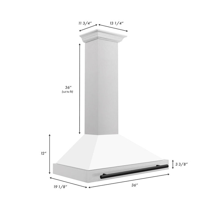 ZLINE Autograph Edition Convertible Fingerprint Resistant DuraSnow® Stainless Steel Range Hood with White Matte Shell and Matte Black Handle (KB4SNZ-WM-MB)