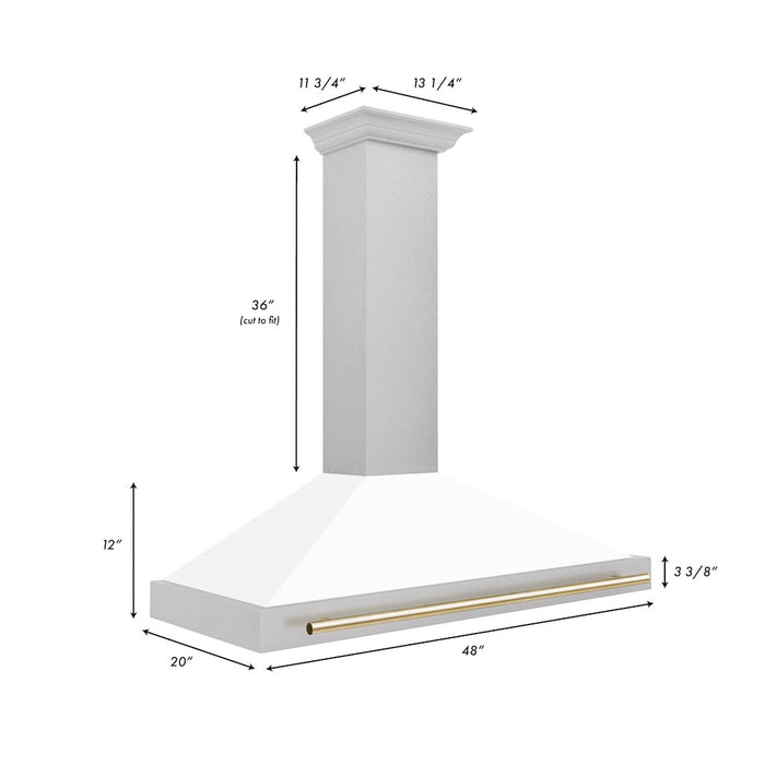 ZLINE Autograph Edition Convertible Fingerprint Resistant DuraSnow® Stainless Steel Range Hood with White Matte Shell and Polished Gold Handle (KB4SNZ-WM-G)