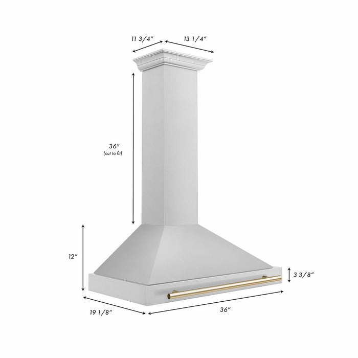 ZLINE Autograph Edition Convertible Stainless Steel Range Hood with Stainless Steel Shell and Polished Gold Accents (KB4STZ-G)