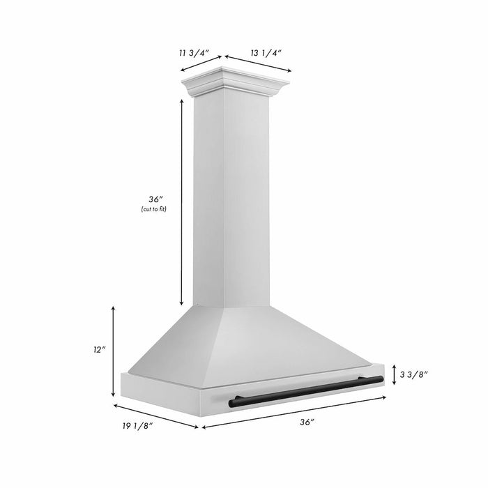 ZLINE Autograph Edition Convertible Stainless Steel Range Hood with Stainless Steel Shell and Matte Black Accents (KB4STZ-MB)