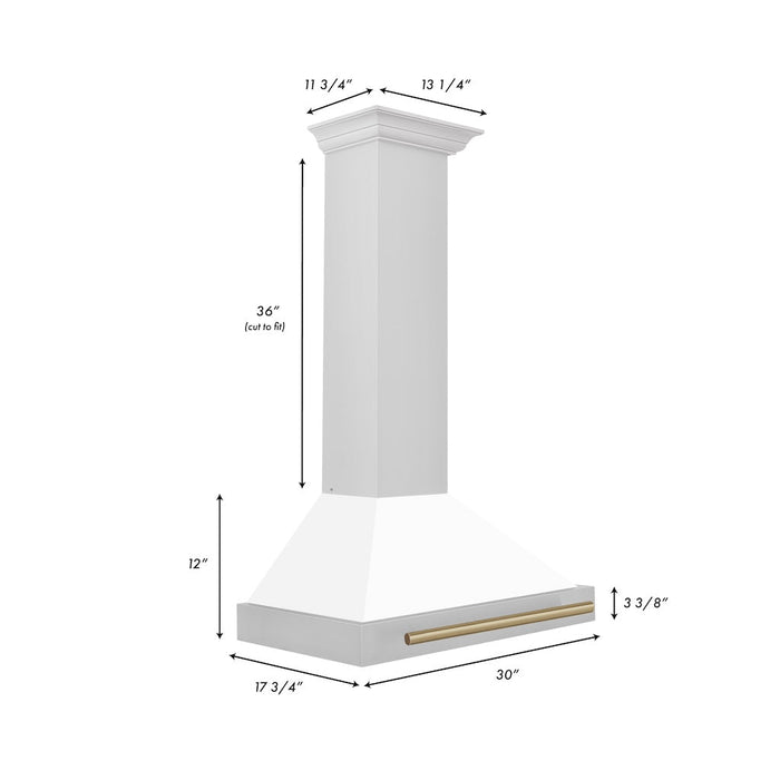 ZLINE Autograph Edition Convertible Stainless Steel Range Hood with White Matte Shell and Champagne Bronze Accents (KB4STZ-WM-CB)