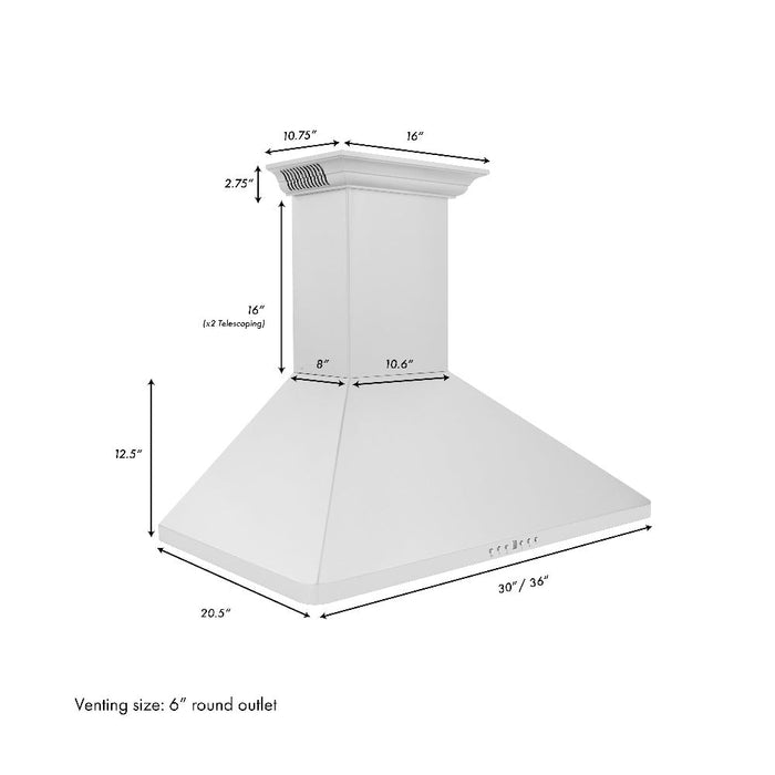 ZLINE Wall Mount Range Hood in Stainless Steel with Built-in CrownSound Bluetooth Speakers (KF1CRN-BT)