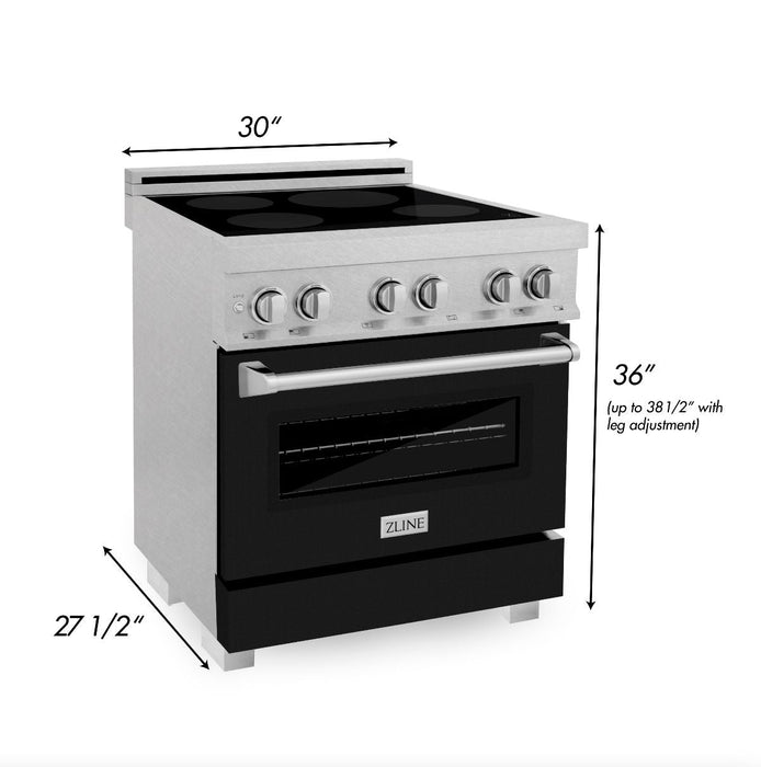 ZLINE 30 in. 4.0 cu. ft. Legacy Induction Range with 4 Element Cooktop and Electric Oven in DuraSnow® Stainless Steel and Black Matte Door (RAINDS-BLM-30)