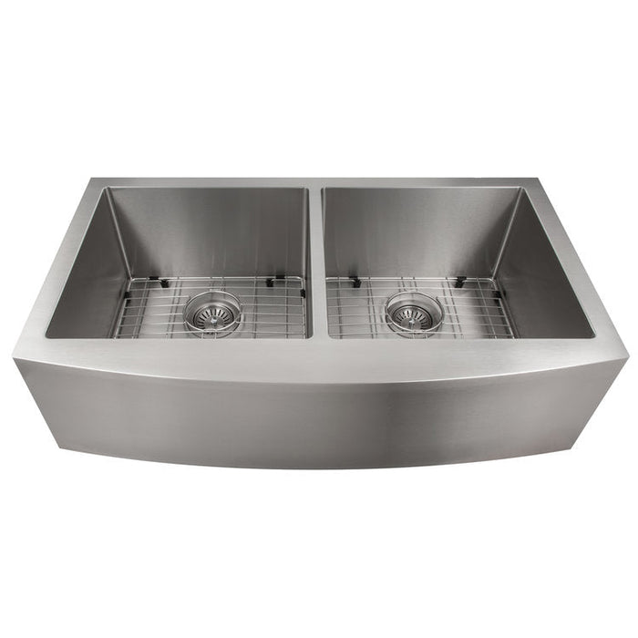 ZLINE Niseko 36 in. Farmhouse Apron Mount Double Bowl Stainless Steel Kitchen Sink with Bottom Grid (SA50D-36)