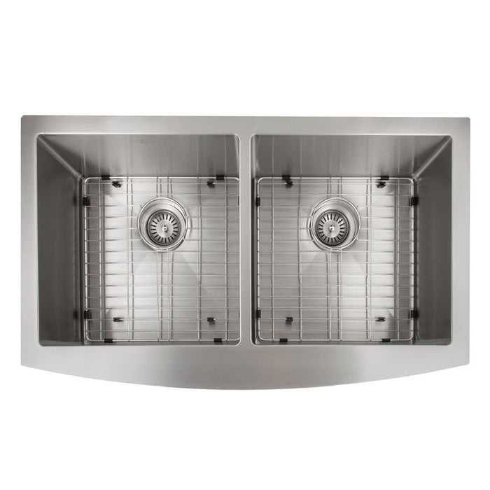 ZLINE Niseko 36 in. Farmhouse Apron Mount Double Bowl Stainless Steel Kitchen Sink with Bottom Grid (SA50D-36)