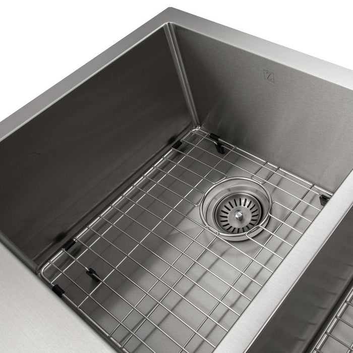 ZLINE Niseko 36 in. Farmhouse Apron Mount Double Bowl Stainless Steel Kitchen Sink with Bottom Grid (SA50D-36)