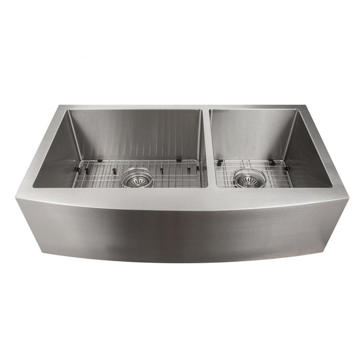 ZLINE Courchevel 36 in. Farmhouse Apron Mount Double Bowl Stainless Steel Kitchen Sink with Bottom Grid (SA60D-36)