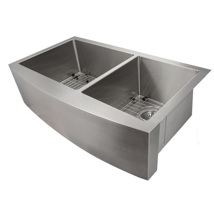 ZLINE Courchevel 36 in. Farmhouse Apron Mount Double Bowl Stainless Steel Kitchen Sink with Bottom Grid (SA60D-36)