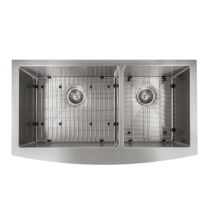 ZLINE Courchevel 36 in. Farmhouse Apron Mount Double Bowl Stainless Steel Kitchen Sink with Bottom Grid (SA60D-36)