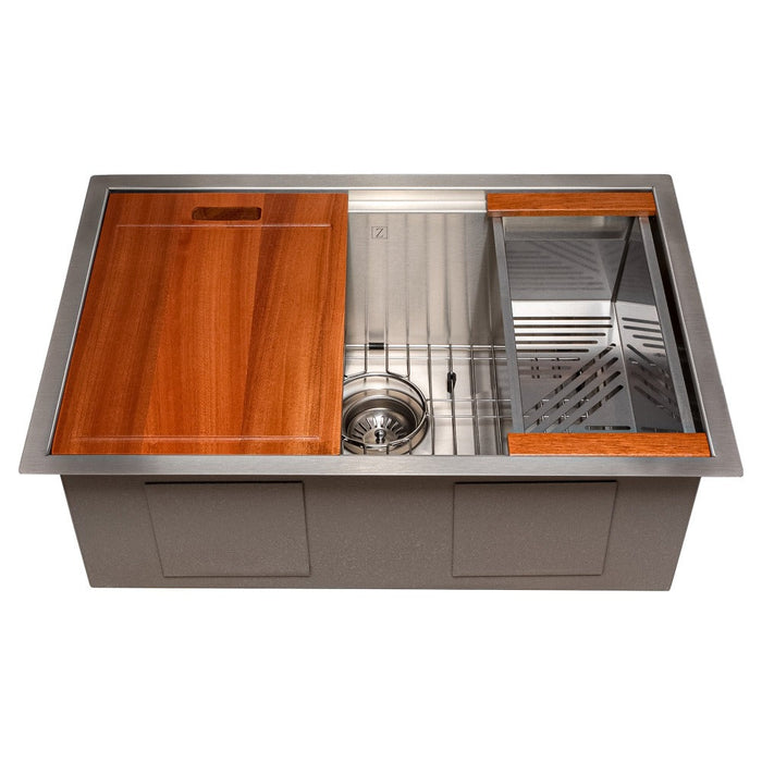 ZLINE Garmisch 27 in. Undermount Single Bowl Stainless Steel Kitchen Sink with Bottom Grid and Accessories (SLS-27)