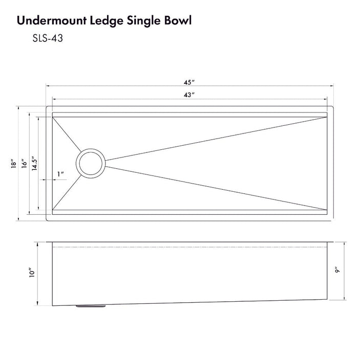 ZLINE Garmisch 43 in. Undermount Single Bowl Scratch Resistant Stainless Steel Kitchen Sink with Bottom Grid and Accessories (SLS-43S)