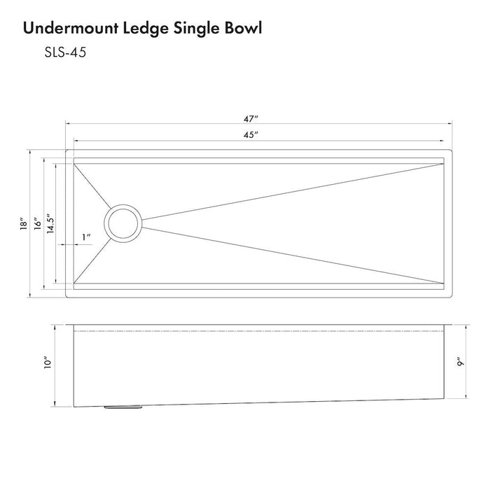 ZLINE Garmisch 45 in. Undermount Single Bowl Stainless Steel Kitchen Sink with Bottom Grid and Accessories (SLS-45)