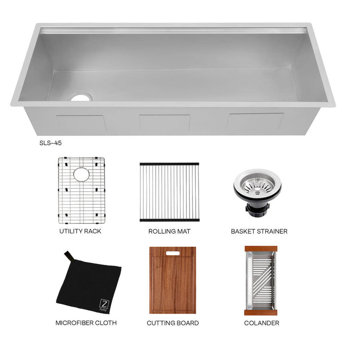 ZLINE Garmisch 45 in. Undermount Single Bowl Stainless Steel Kitchen Sink with Bottom Grid and Accessories (SLS-45)