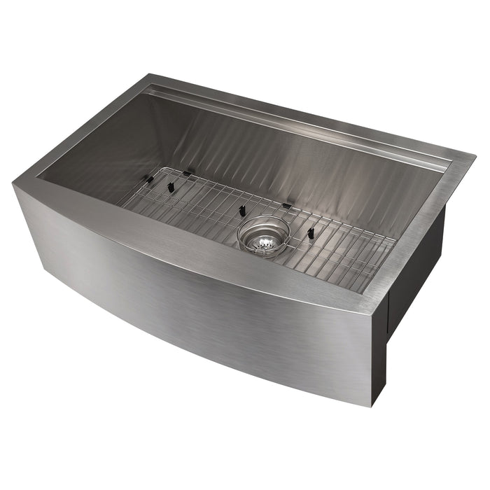 ZLINE Moritz 33 in. Farmhouse Apron Mount Single Bowl Stainless Steel Kitchen Sink with Bottom Grid and Accessories (SLSAP-33)