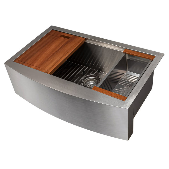 ZLINE Moritz 33 in. Farmhouse Apron Mount Single Bowl Stainless Steel Kitchen Sink with Bottom Grid and Accessories (SLSAP-33)