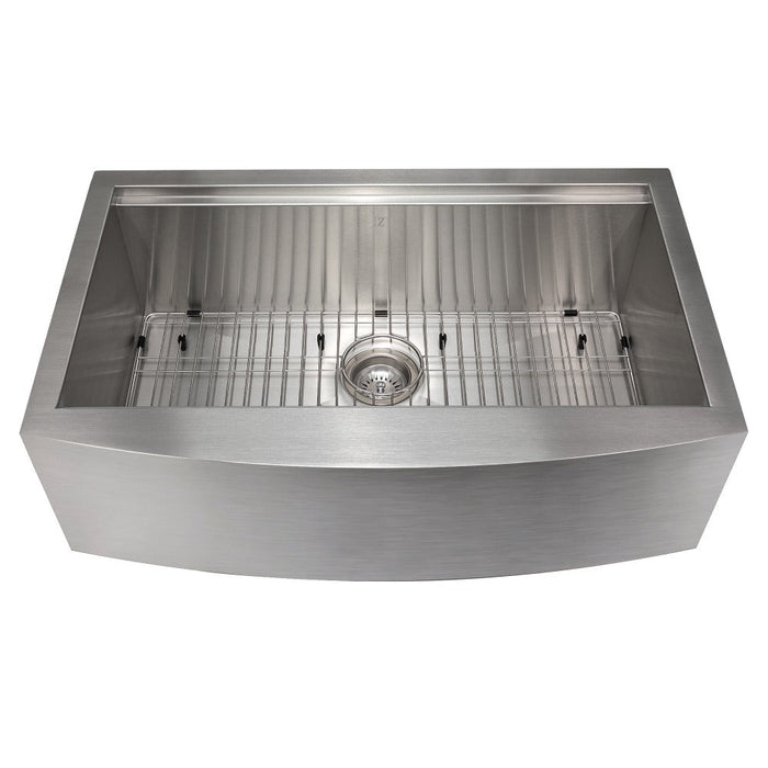 ZLINE Moritz 33 in. Farmhouse Apron Mount Single Bowl Stainless Steel Kitchen Sink with Bottom Grid and Accessories (SLSAP-33)