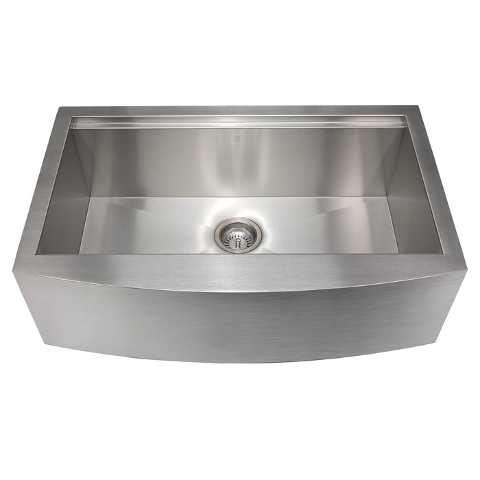 ZLINE Moritz 33 in. Farmhouse Apron Mount Single Bowl Stainless Steel Kitchen Sink with Bottom Grid and Accessories (SLSAP-33)