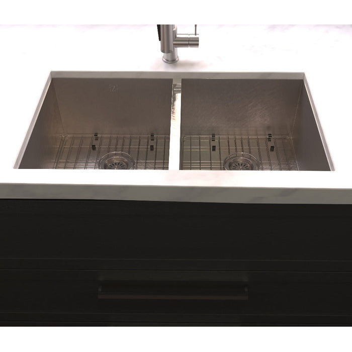 ZLINE Anton 36 in. Undermount Double Bowl Scratch Resistant Stainless Steel Kitchen Sink with Bottom Grid (SR50D-36S)